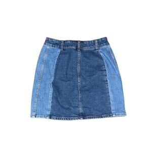 Madewell Stretch Denim Button Pocket Mini Skirt Pieced Edition 2 tone Cowgirl